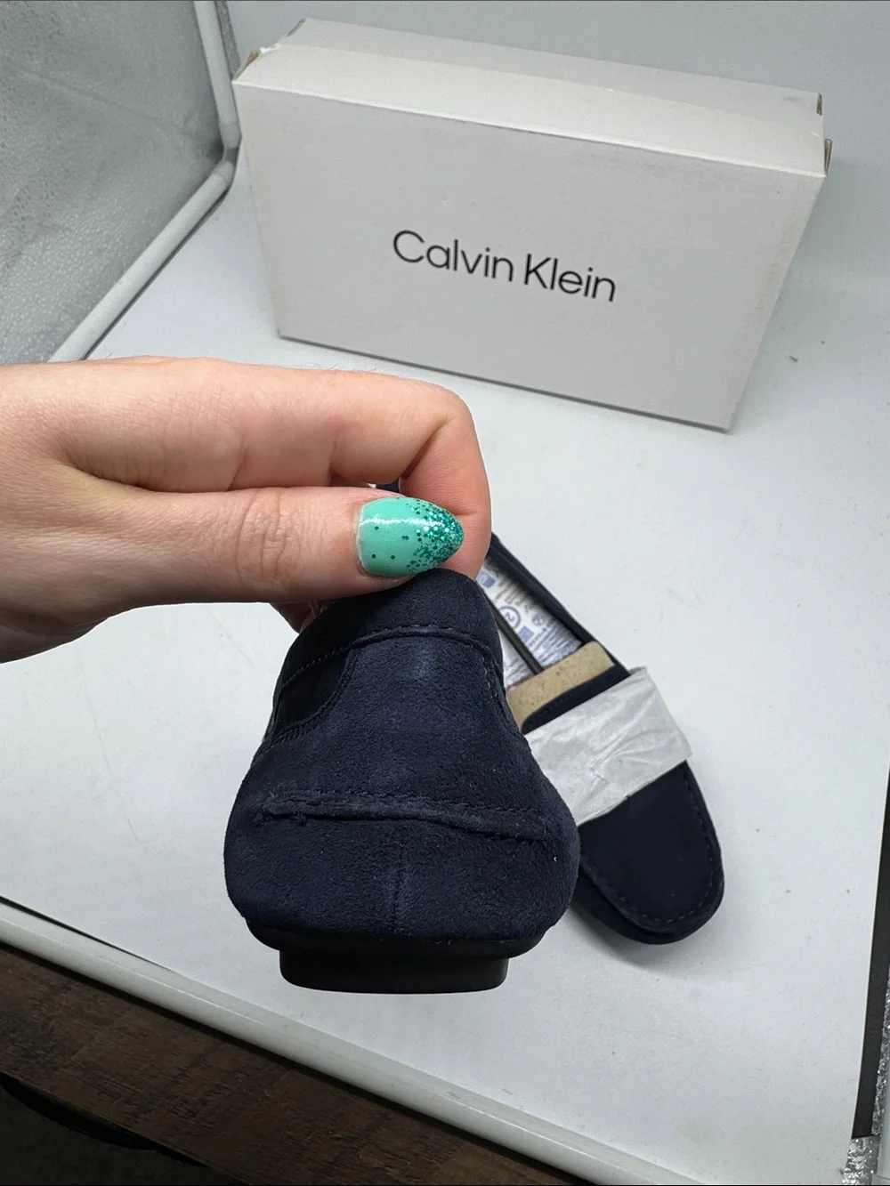 Calvin Klein Navy Blue Suede Lydia Loafers Size‎ 6